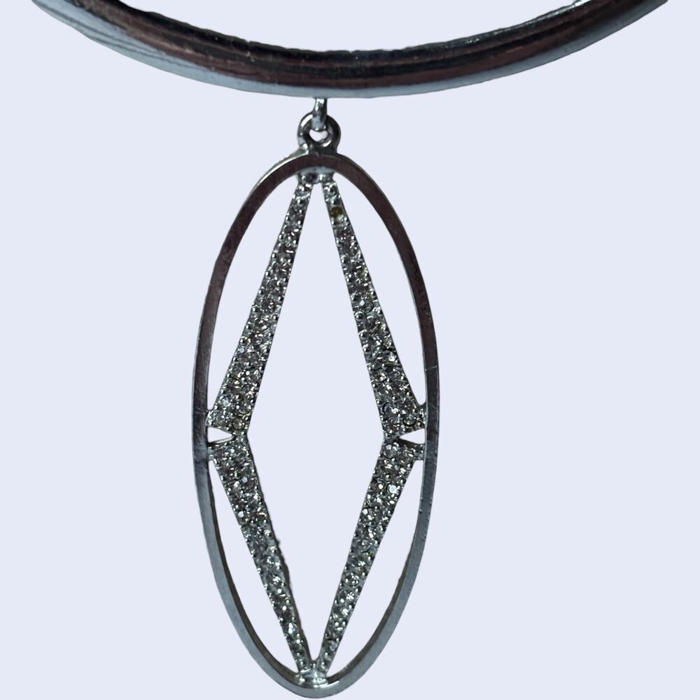 Silver Geometric Statement Necklace Y2K Sparkle Pendant Double Strand Modern